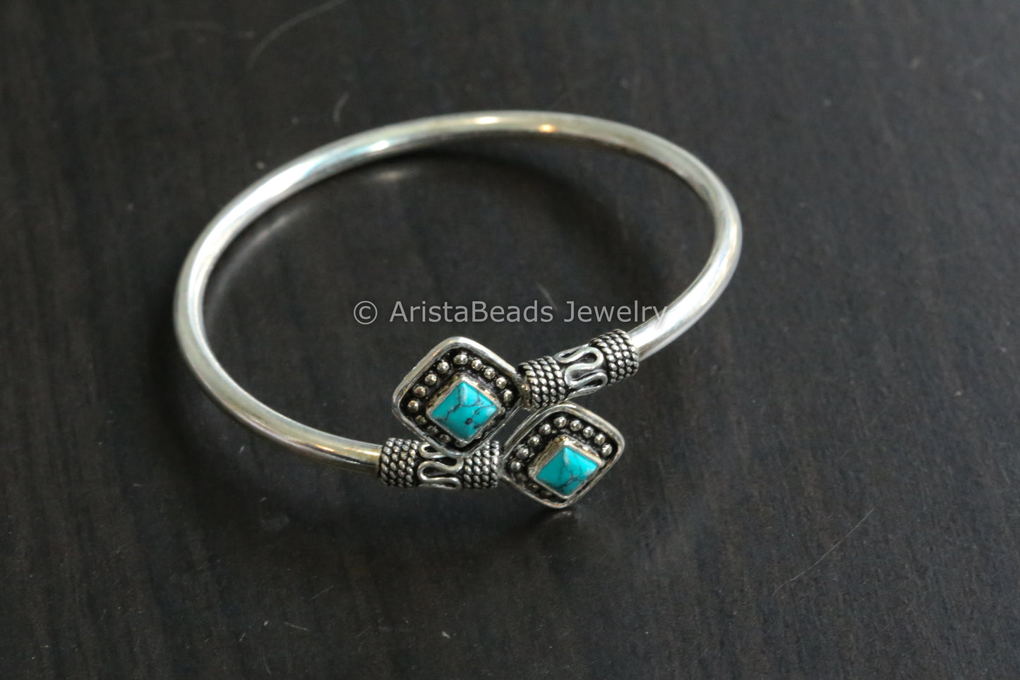 925 Sterling Silver Turquoise Bracelet ( Adjustable)