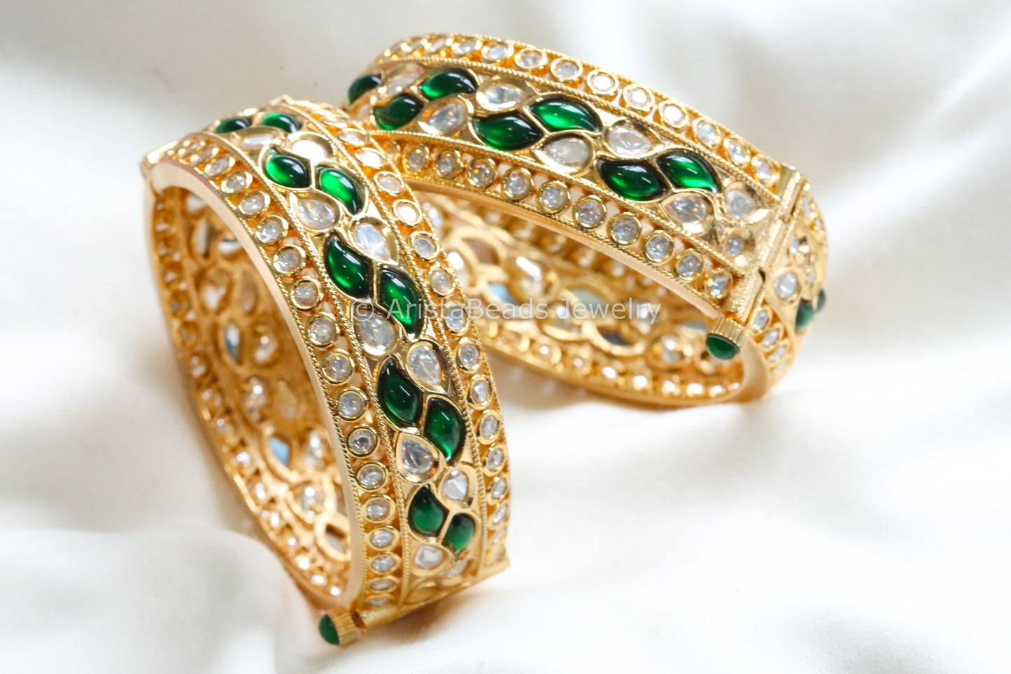 Premium Pota & Polki Kundan Bangle Set ( Openable)