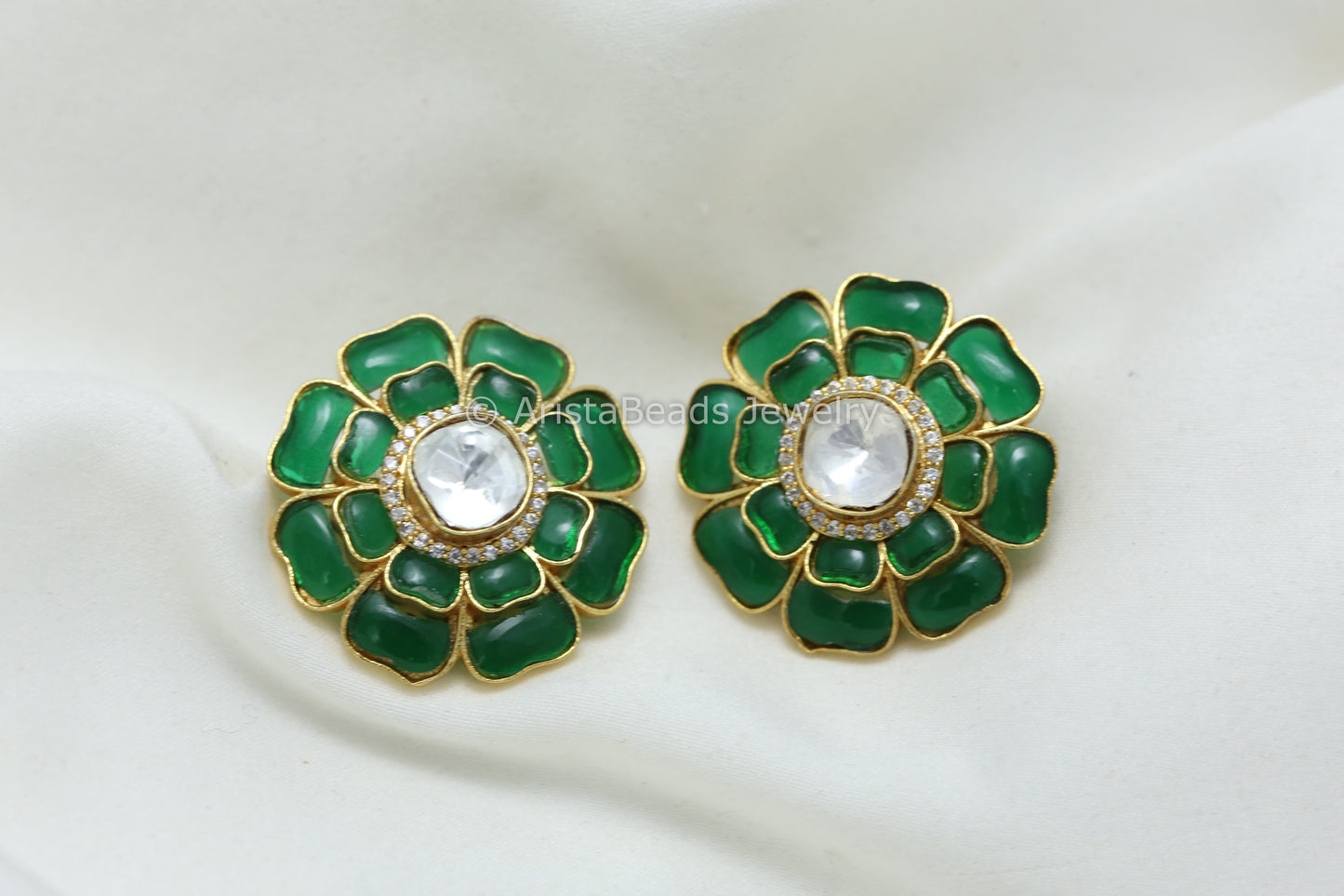 Large Moissanite Polki & Pota Stone Studs