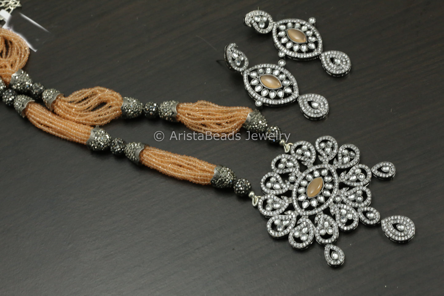 Victorian Hydro Beaded Necklace Set - Peach