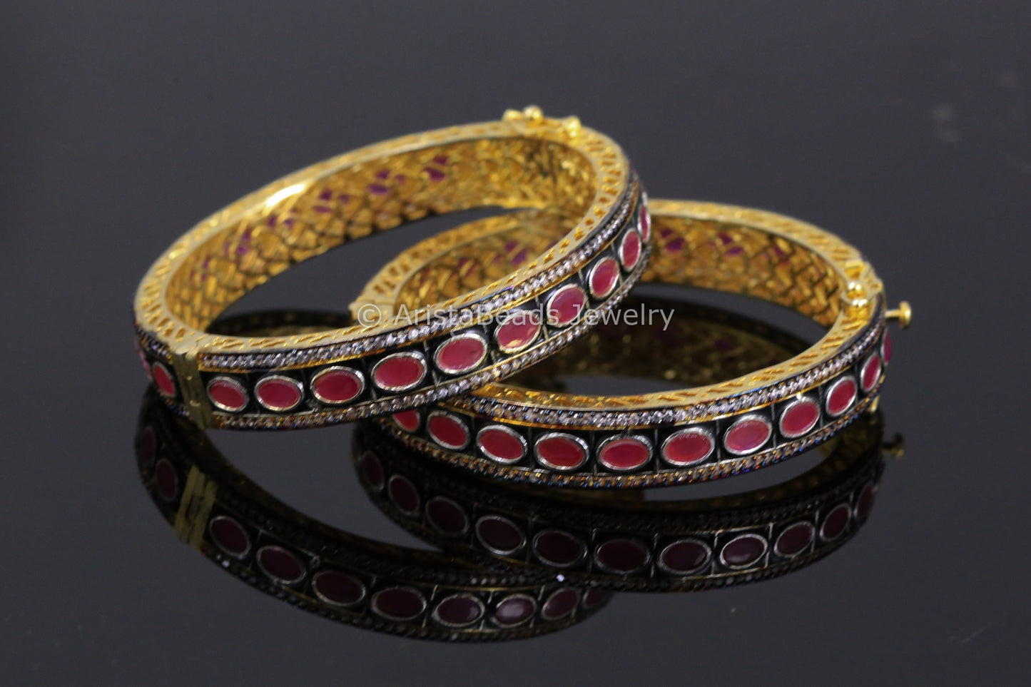 Ruby CZ Victorian Bangle Set