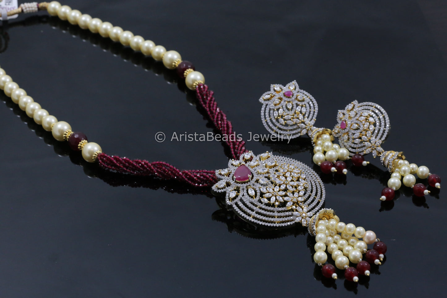 Contemporary Ruby CZ Necklace Set