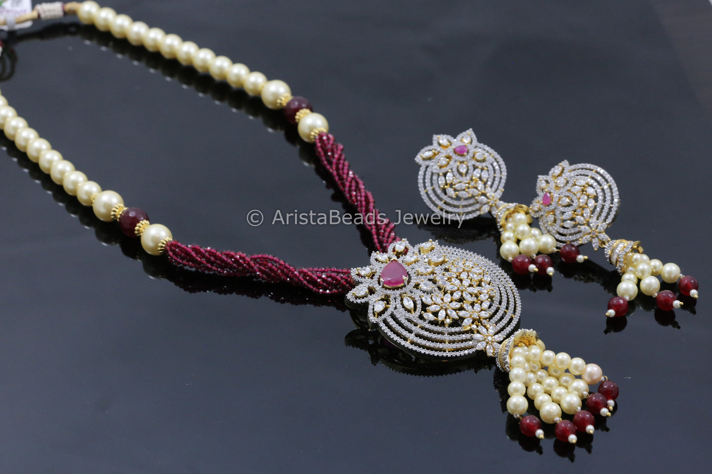 Contemporary Ruby CZ Necklace Set