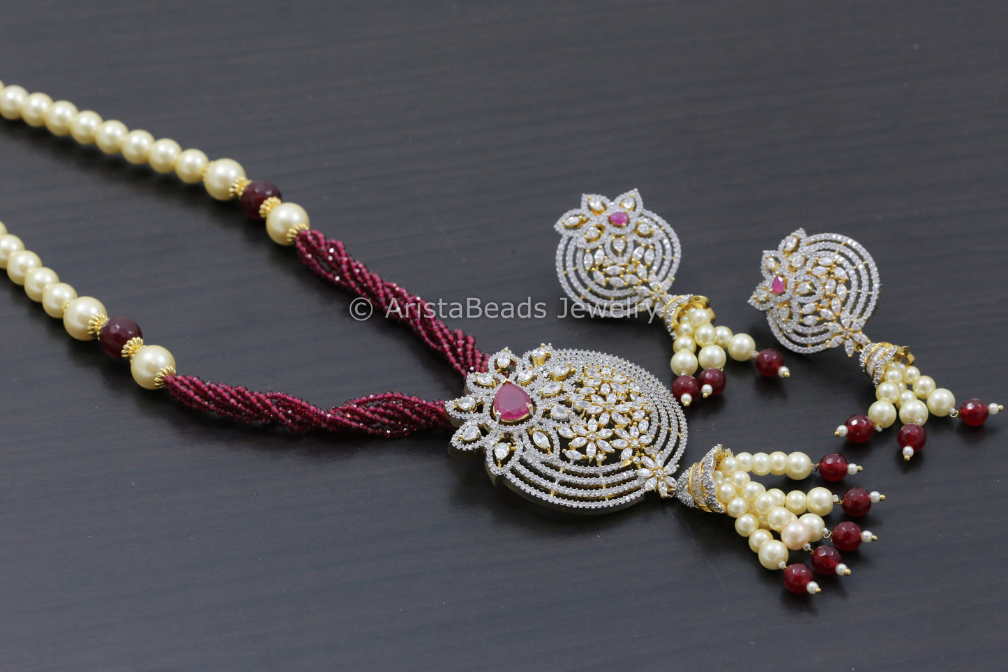 Contemporary Ruby CZ Necklace Set