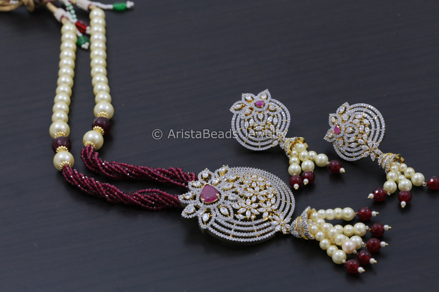 Contemporary Ruby CZ Necklace Set