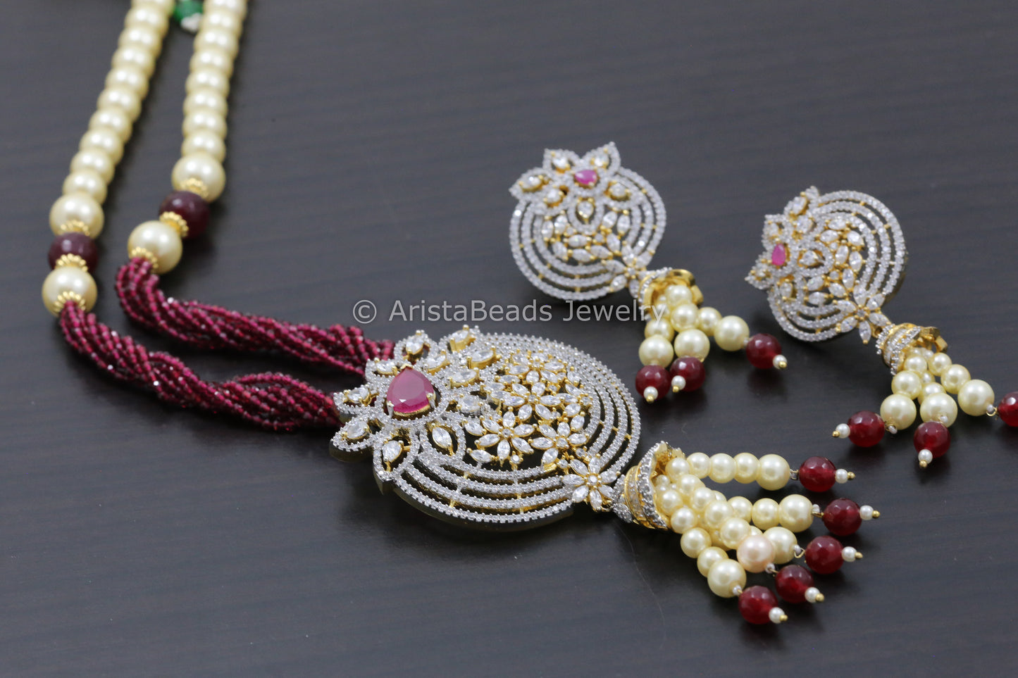 Contemporary Ruby CZ Necklace Set