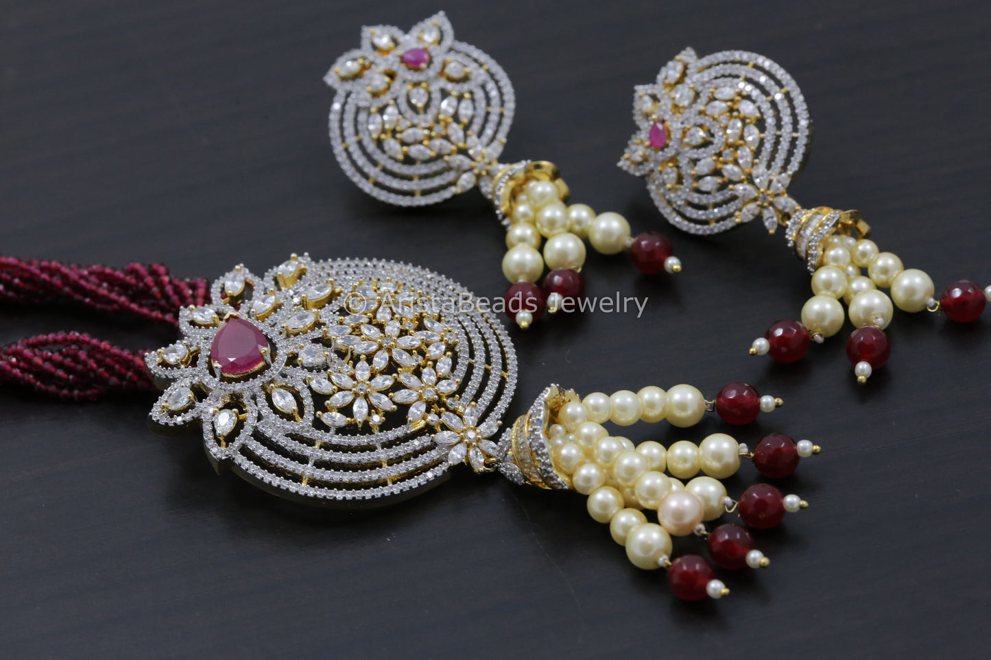 Contemporary Ruby CZ Necklace Set