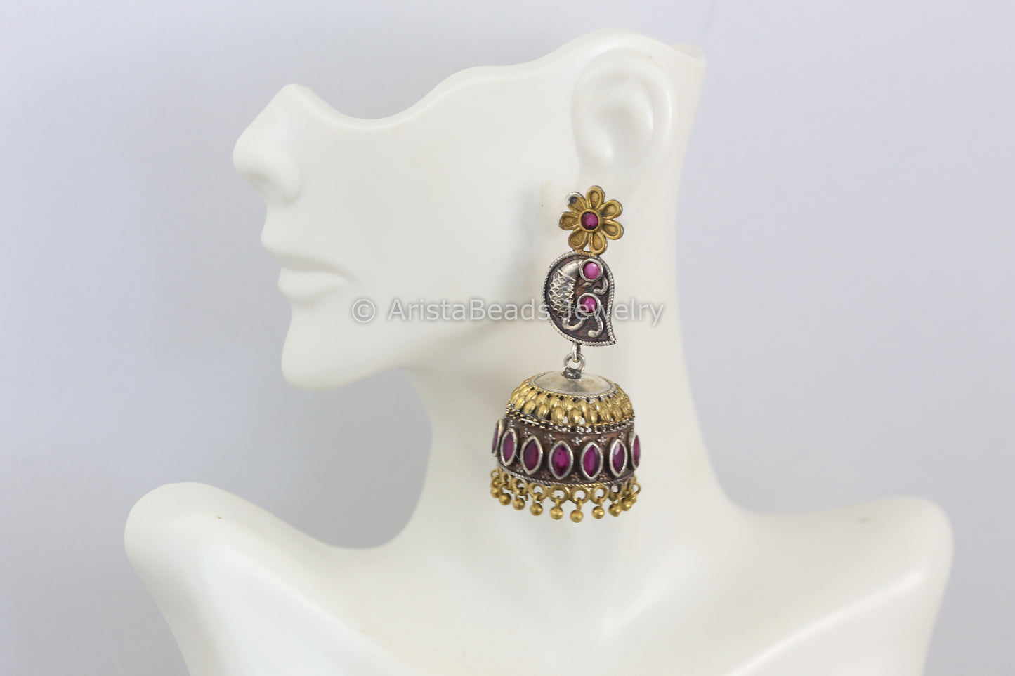 Ruby Peacock Dual Tone Jhumka