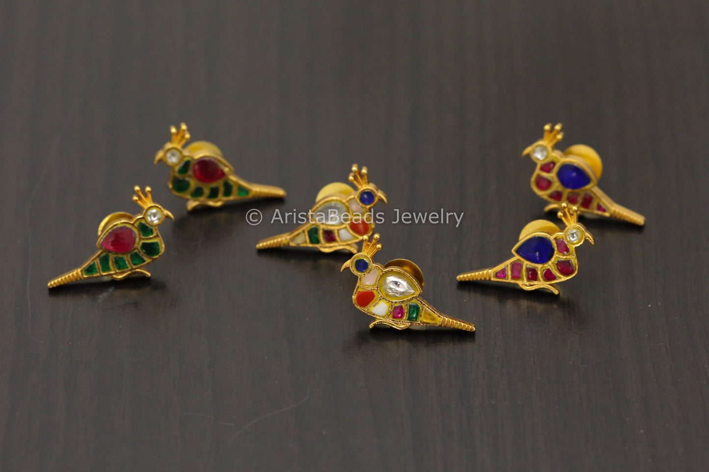 Jadau Real Silver Look Alike Small Bird Earrings