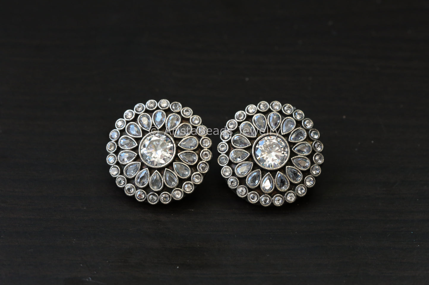 Cubic Zircon Oxidized Studs - Clear