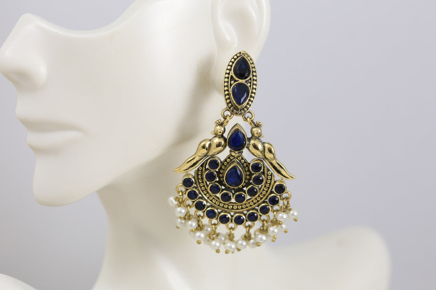 Silver Look Antique Earrings - Blue
