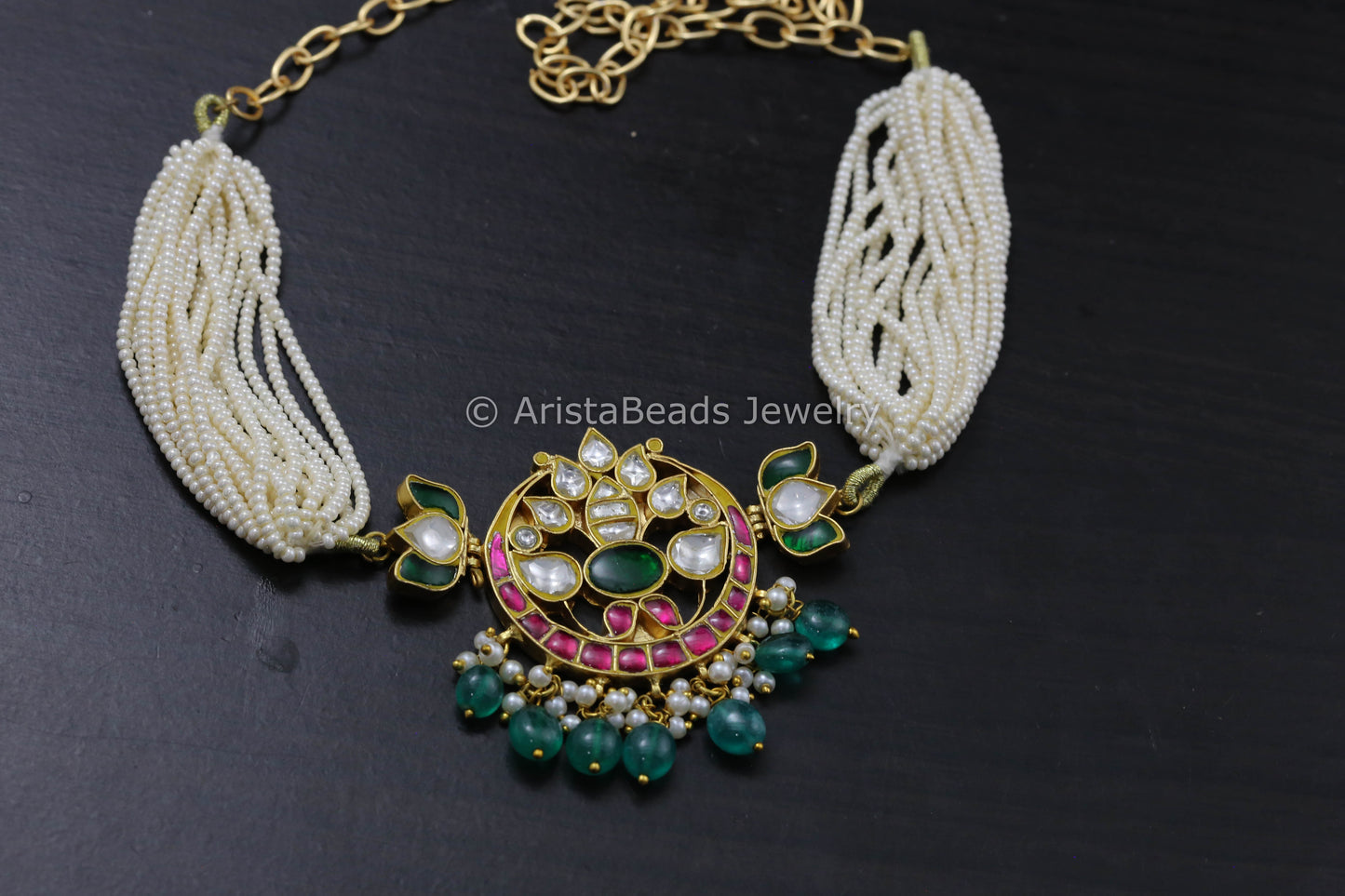 Dainty Jadau Multicolor Necklace