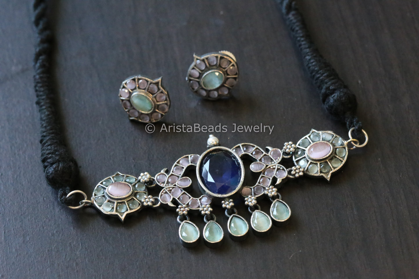 Cute Oxidized Choker - Pink Blue