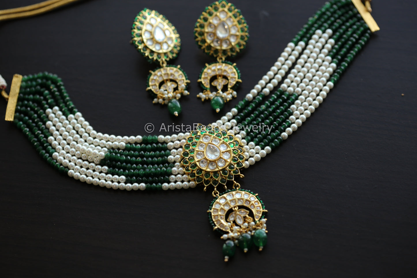 Foil Kundan Necklace Set - Green