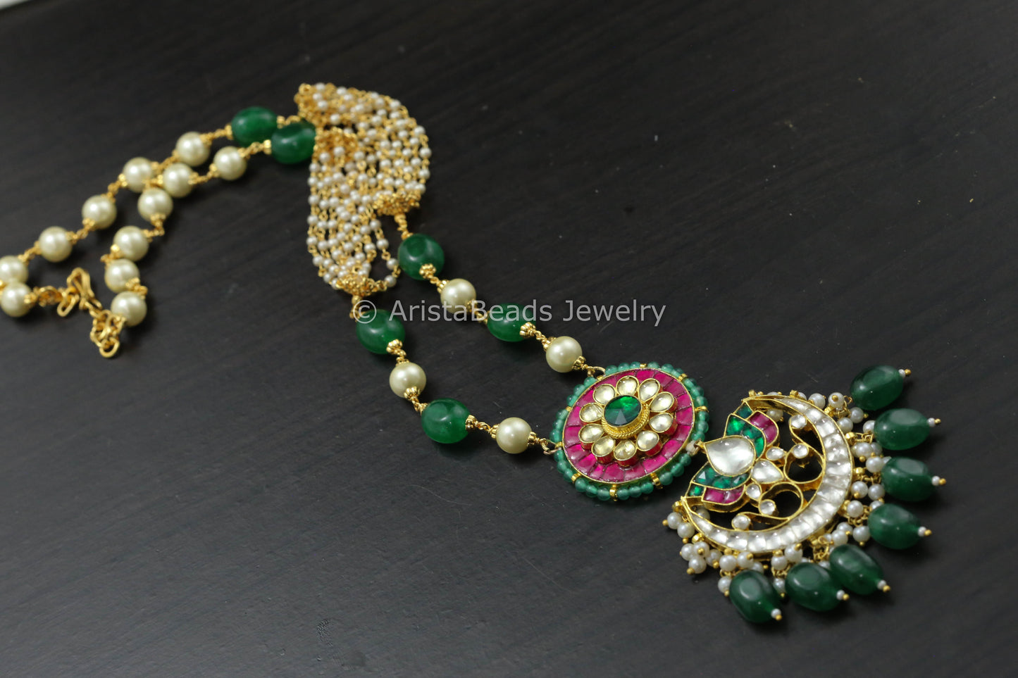 Designer Pachi Kundan Necklace - Green