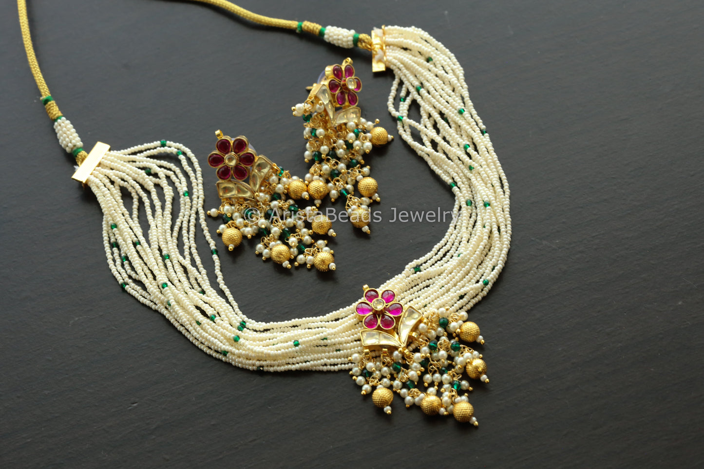 Premium Dainty Jadau Pachi Kundan Set - Ruby