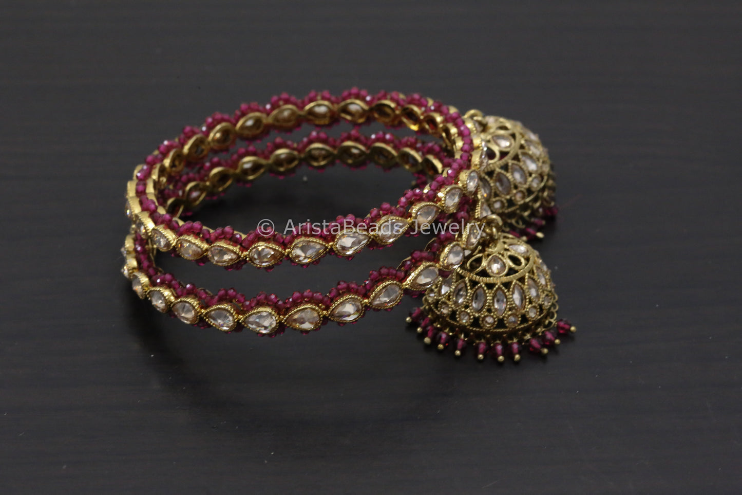 Polki Jhumka Bangle Set - Red