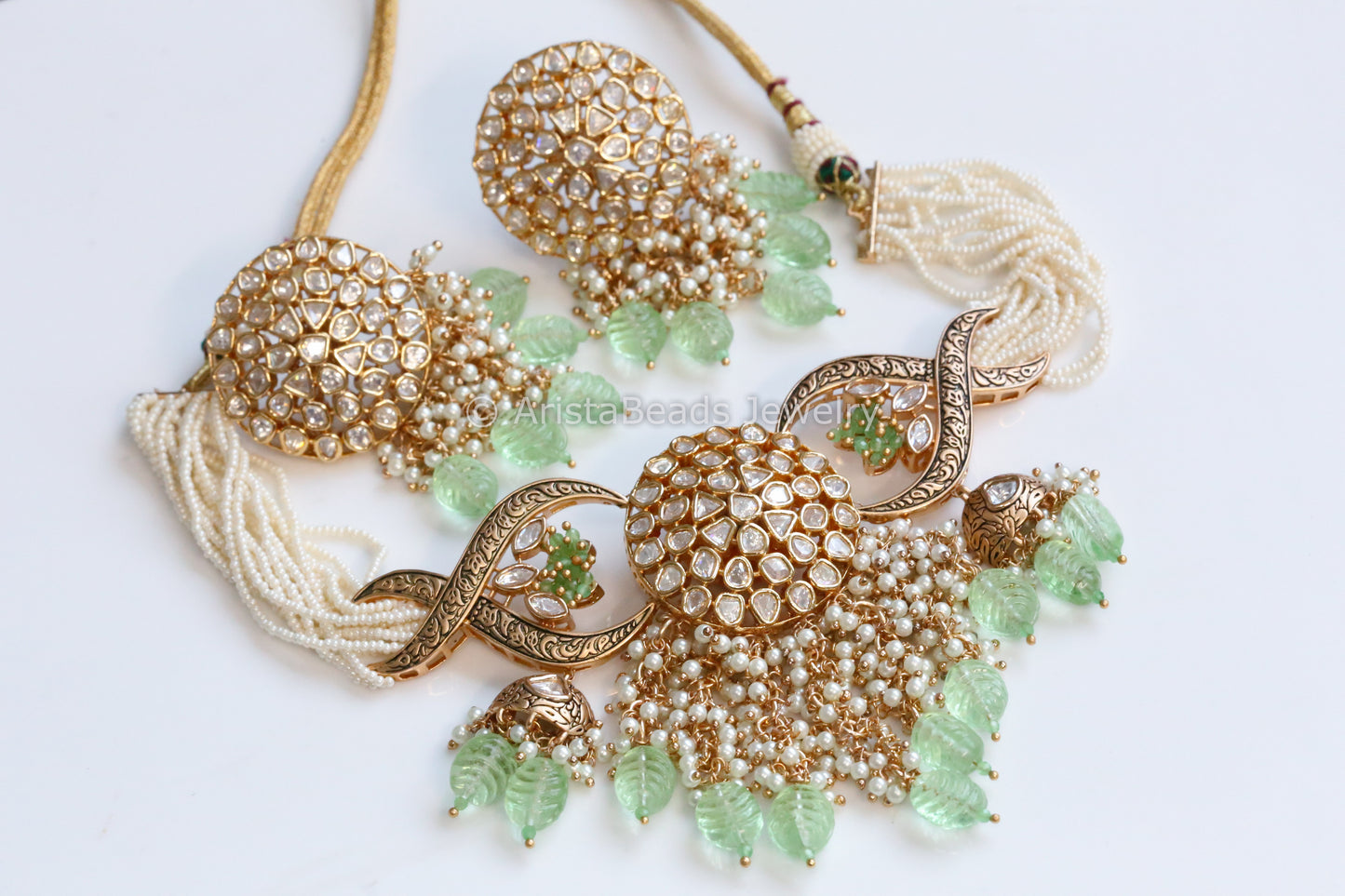 Uncut Polki Kundan Choker Set - Mint Drops