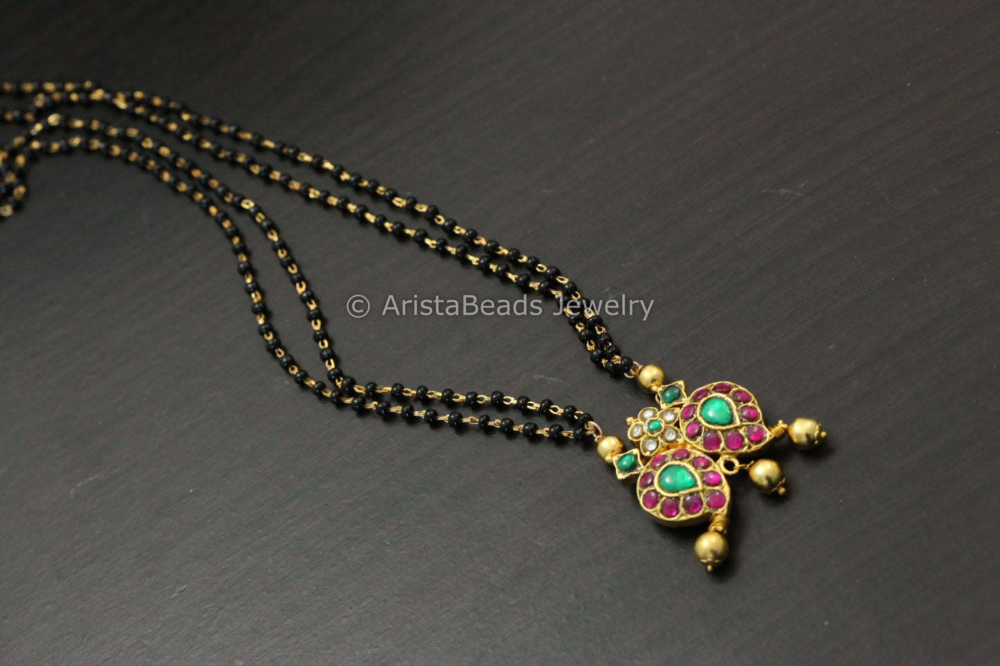 Kundan Jadau Mango Paisley In Black Bead Chain