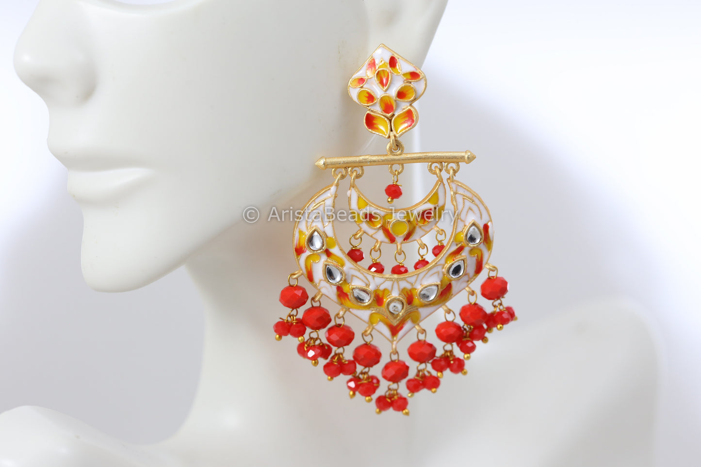 Handmade Kundan ChandBaali - OffWhite