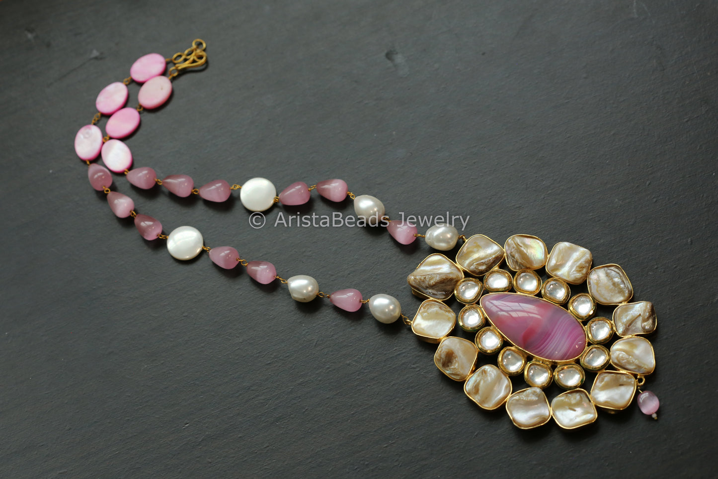 Contemporary Baroque, Kundan & Pink Agate Necklace