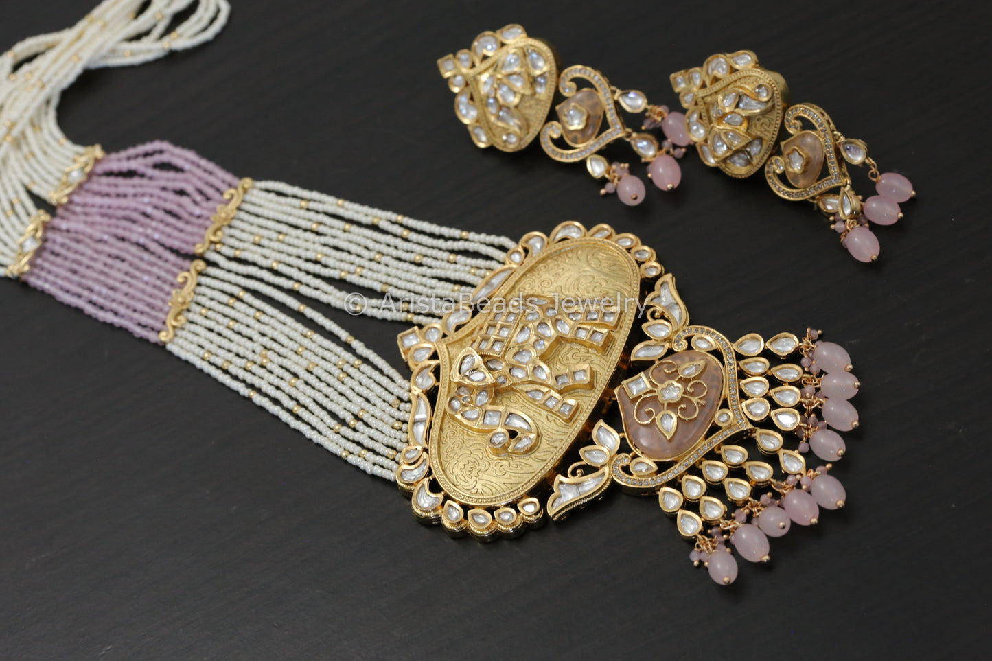 Uncut Kundan Matt Gold Elephant Set - Pink