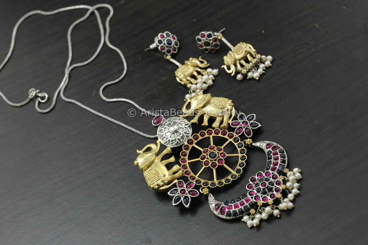 Dual Tone Silver Replica Necklace - Ruby Black
