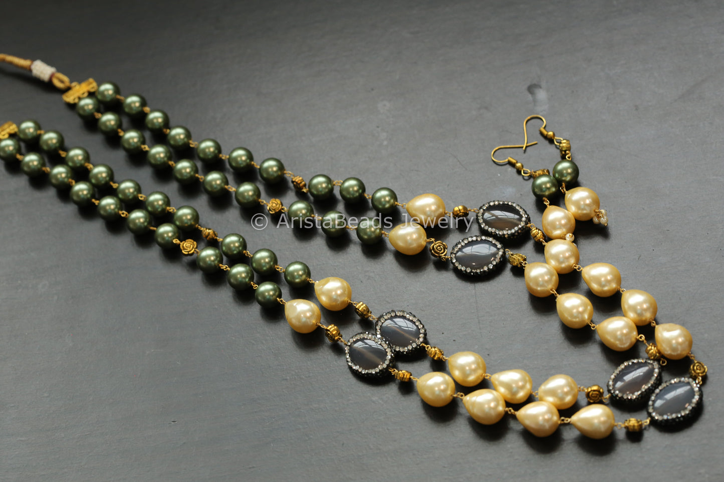 Green Pearls & Oxidized Beads Necklace