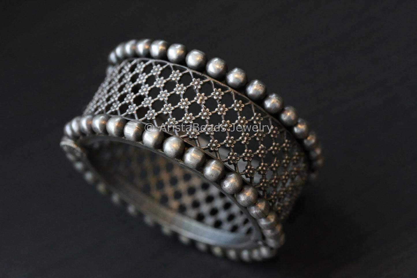 Wide Silver Look Oxidized Bangle