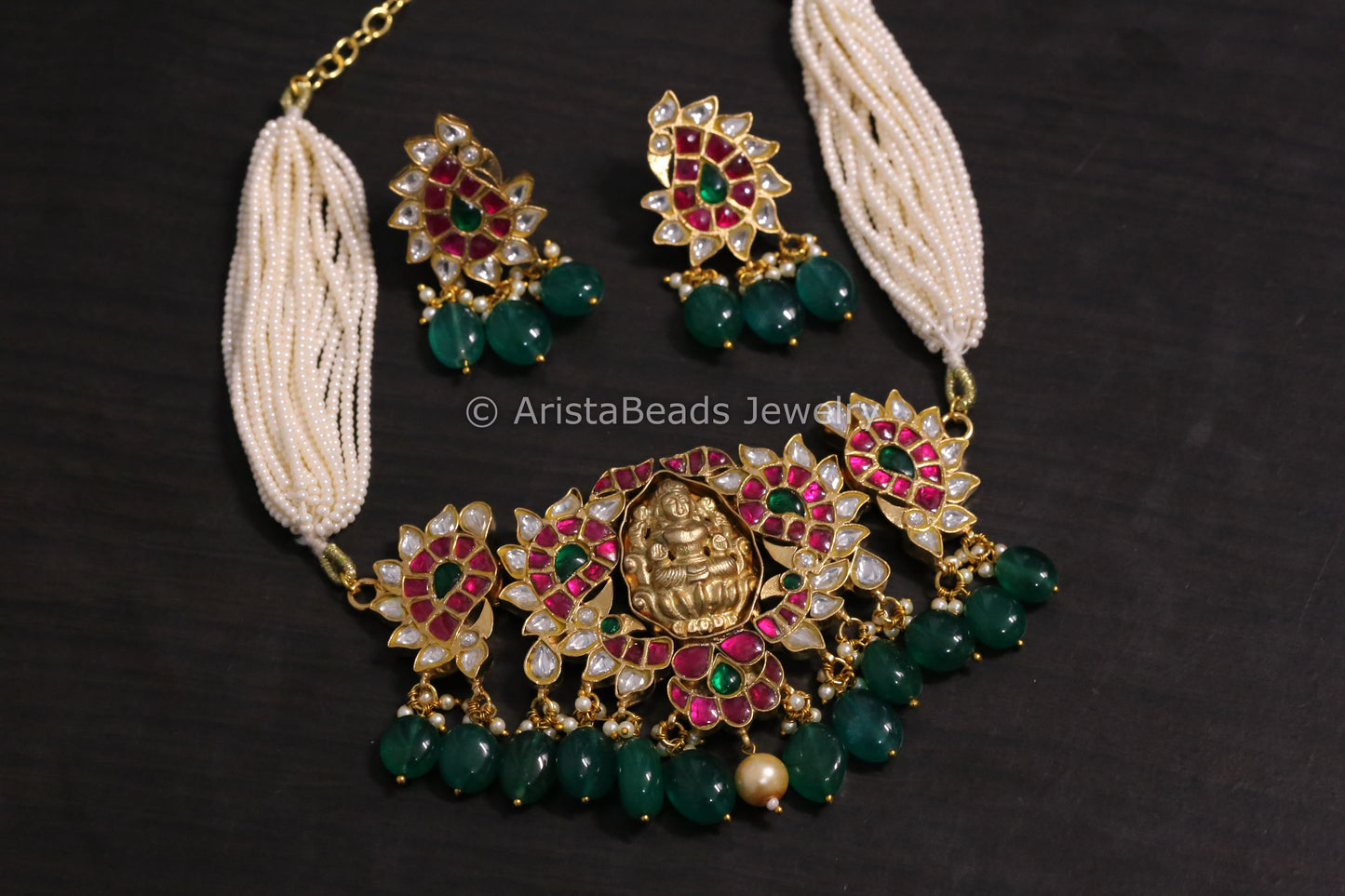 Jadau Kundan Temple Necklace Set