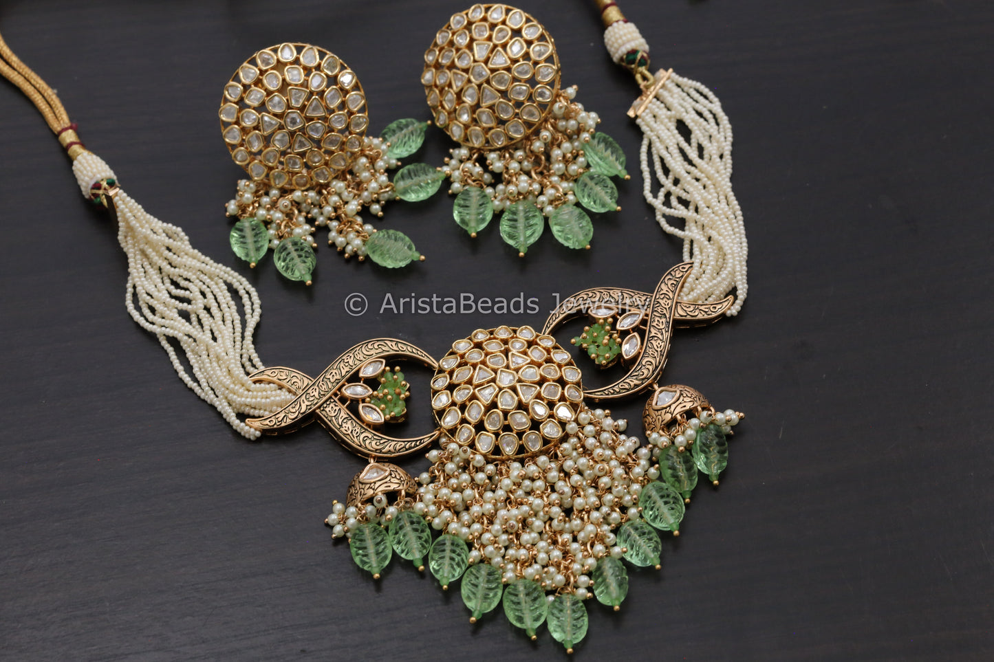 Uncut Polki Kundan Choker Set - Mint Drops