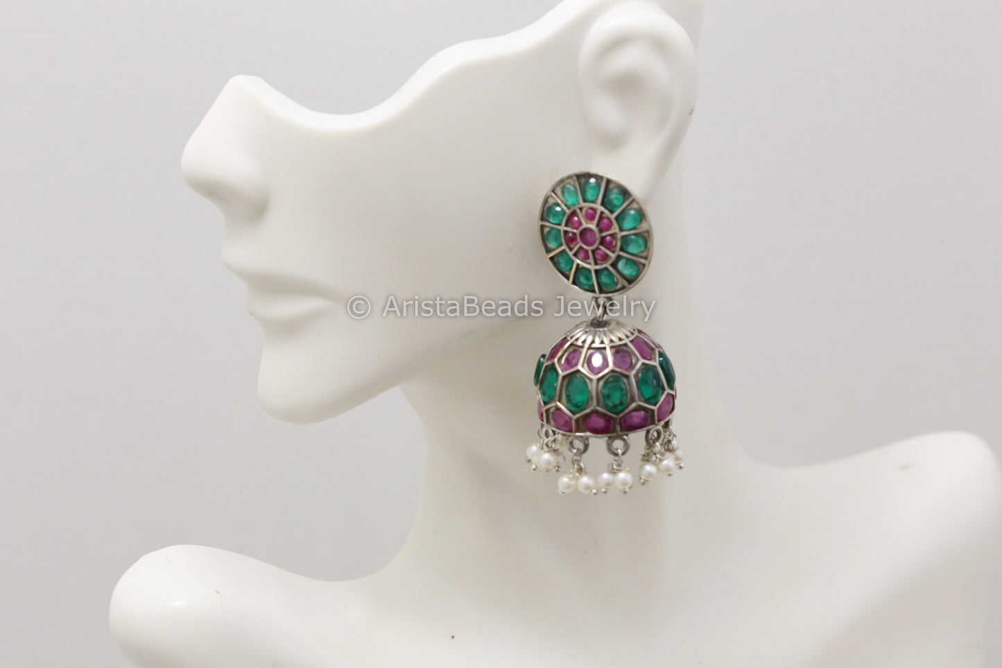 Jadau Look Oxidized Jhumka - Green Ruby