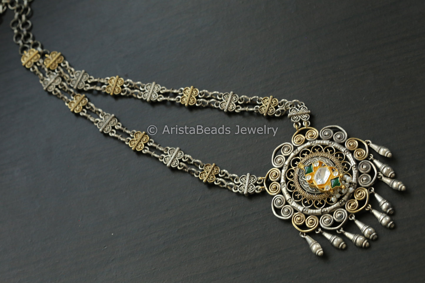 Green Pachi Kundan Dual Tone Necklace