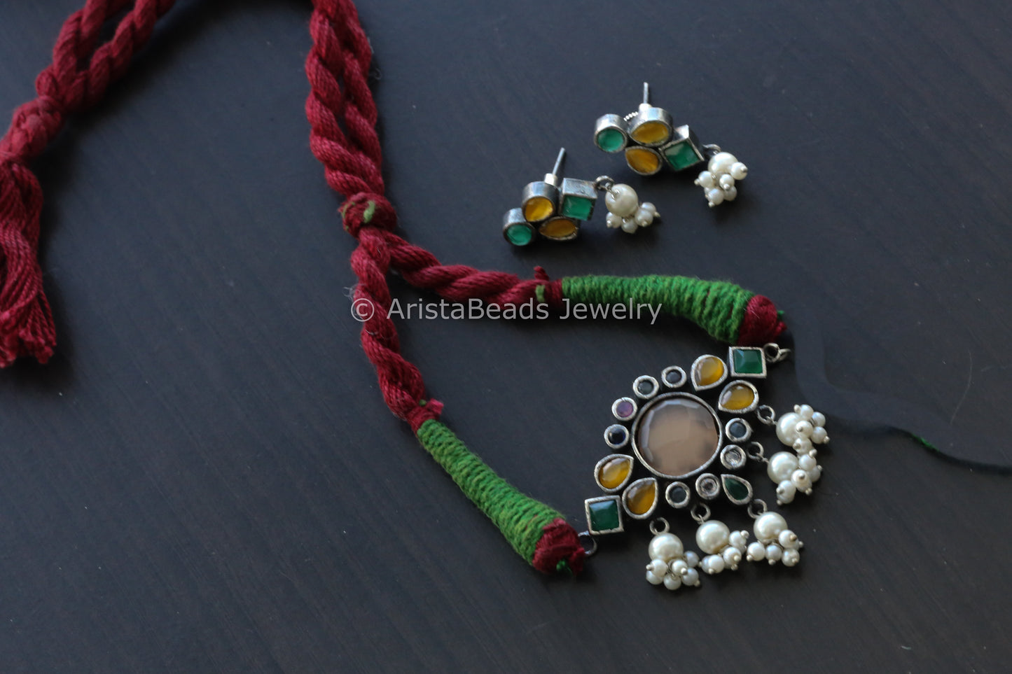 Small Delicate Choker Set - Peach Yellow Green