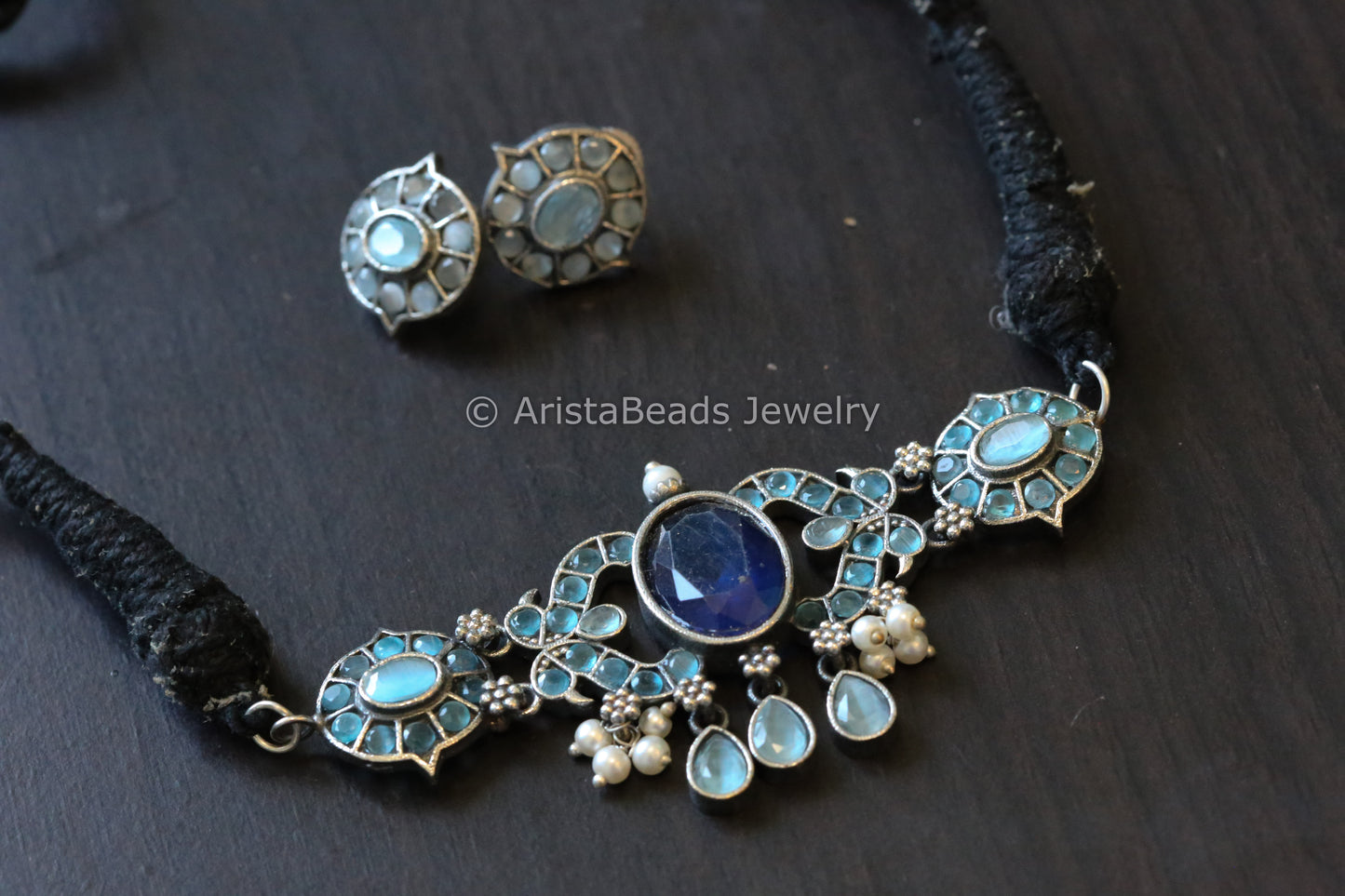 Cute Oxidized Choker - Mint Blue
