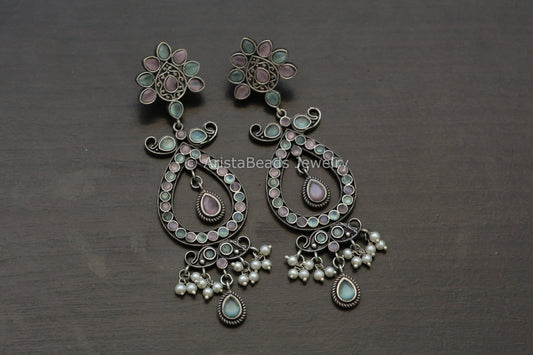 Long Cubic Zircon Earrings -Pink Mint