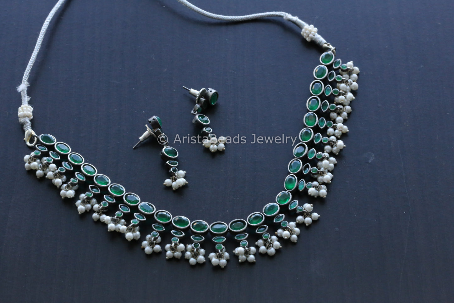 Oxidized Emerald Necklace Set