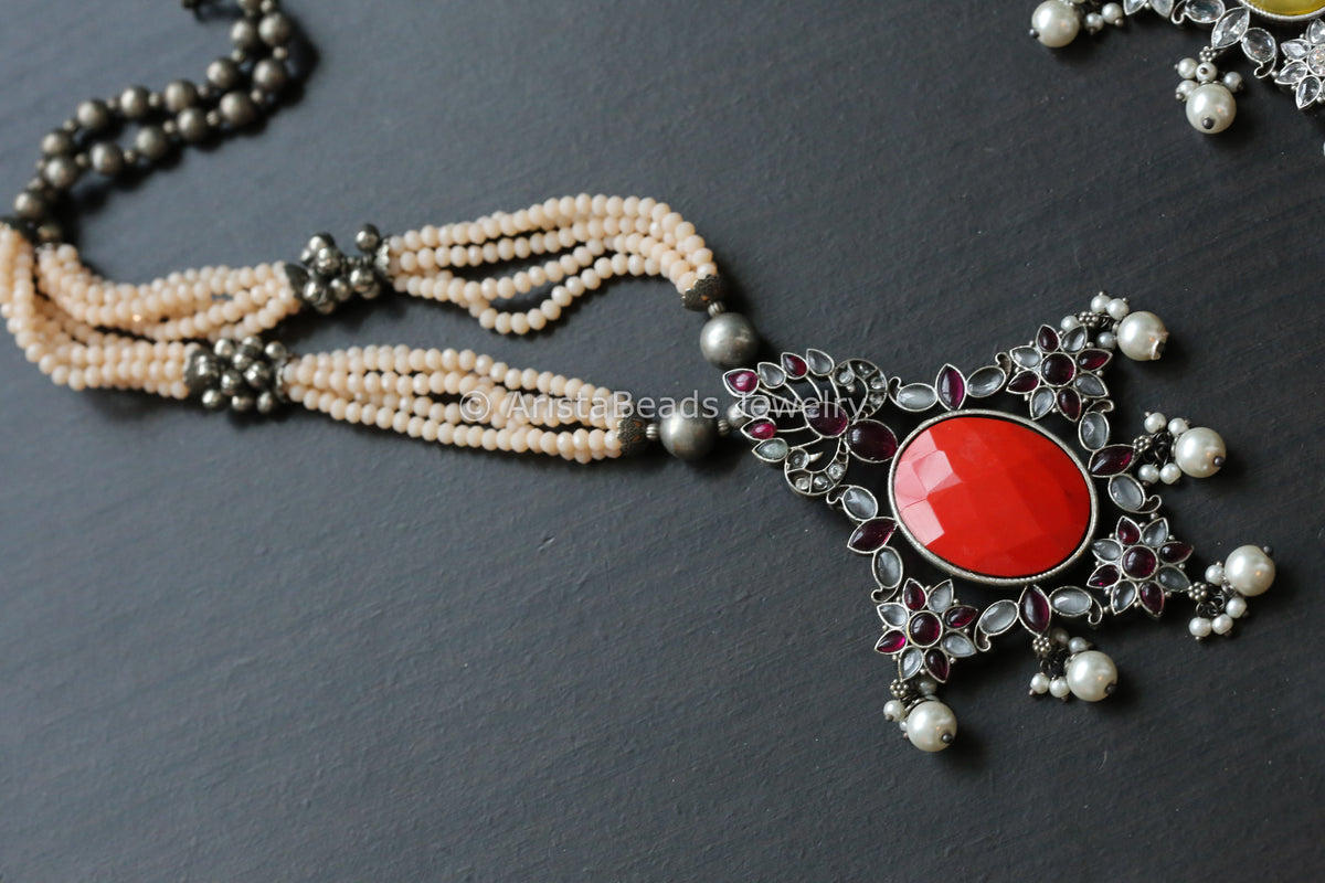 Oxidized Red Stone Necklace