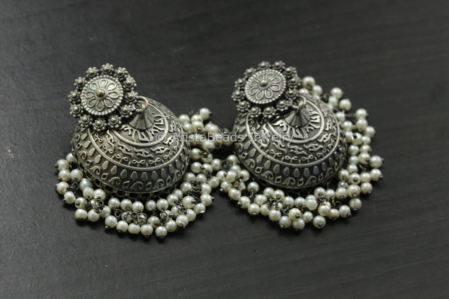 Oxidized Silver Look Pearl Jhumka
