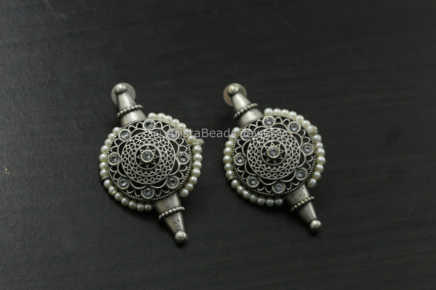Silver Filigree Clear Stones Studs
