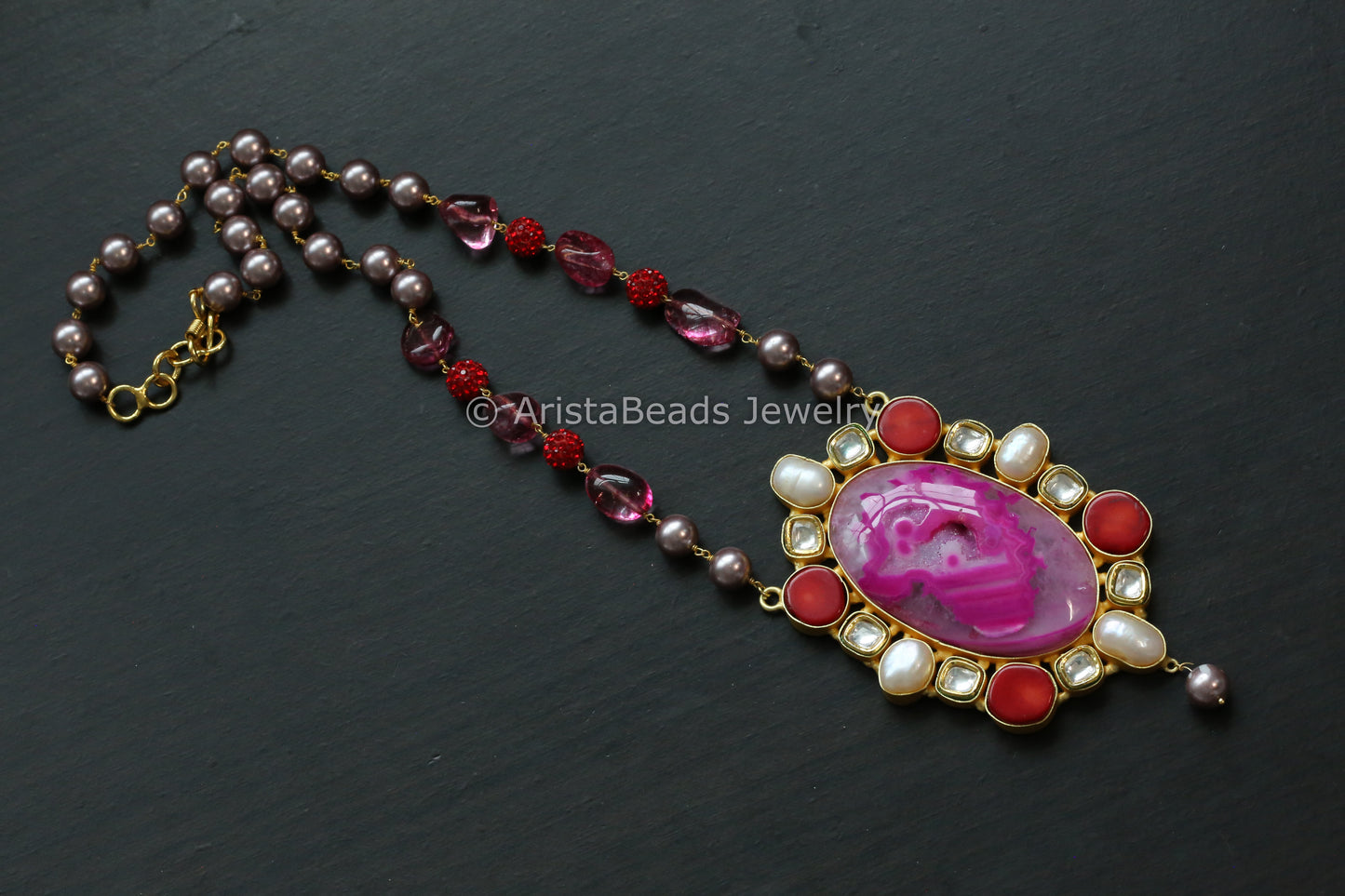 Contemporary Kundan, Coral & Baroque Pearl Necklace