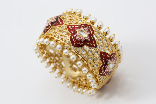 Handmade Red Enamel Kundan Polki Bangle
