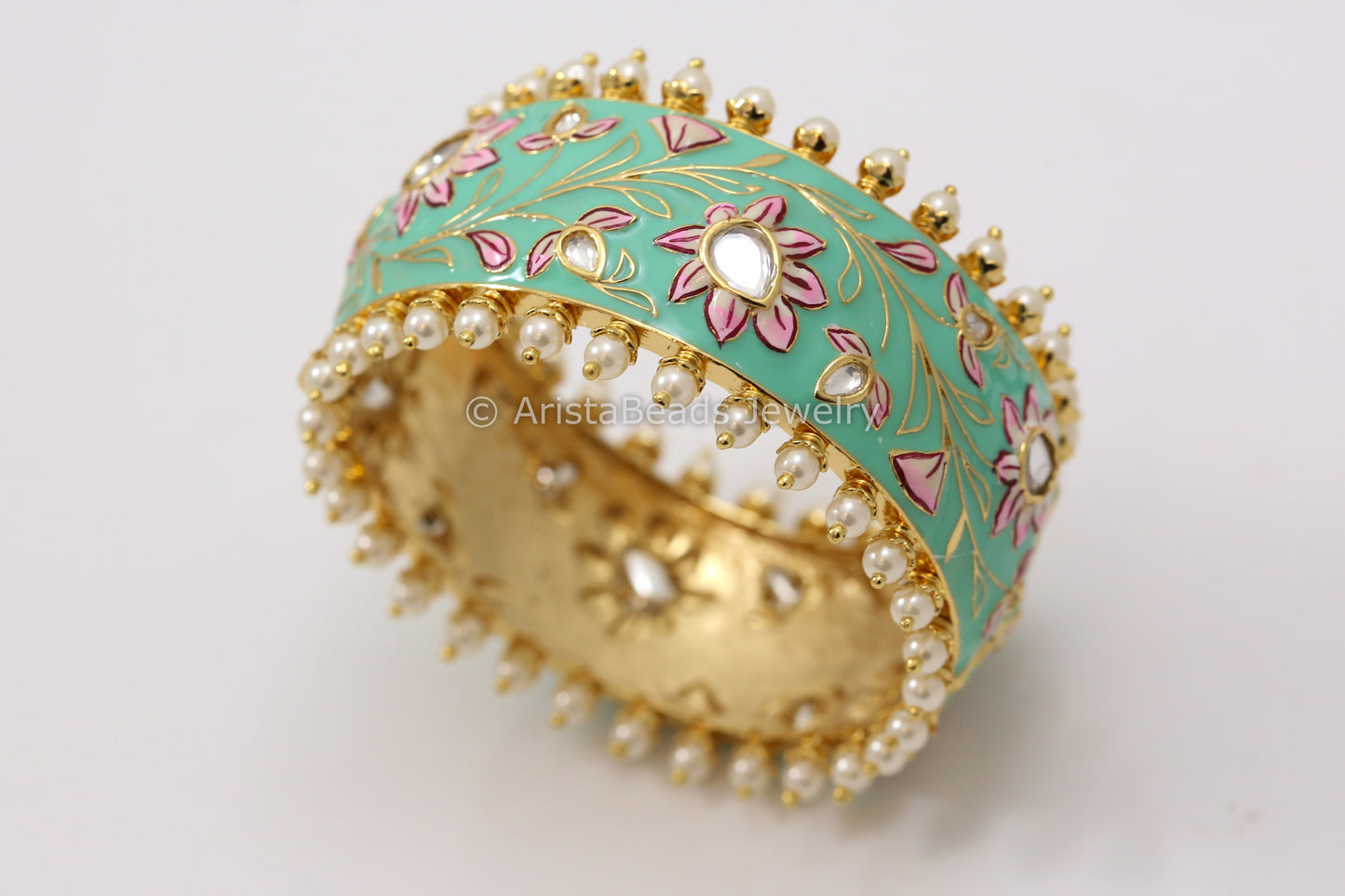 Handmade Enamel Kundan Bangle- Teal
