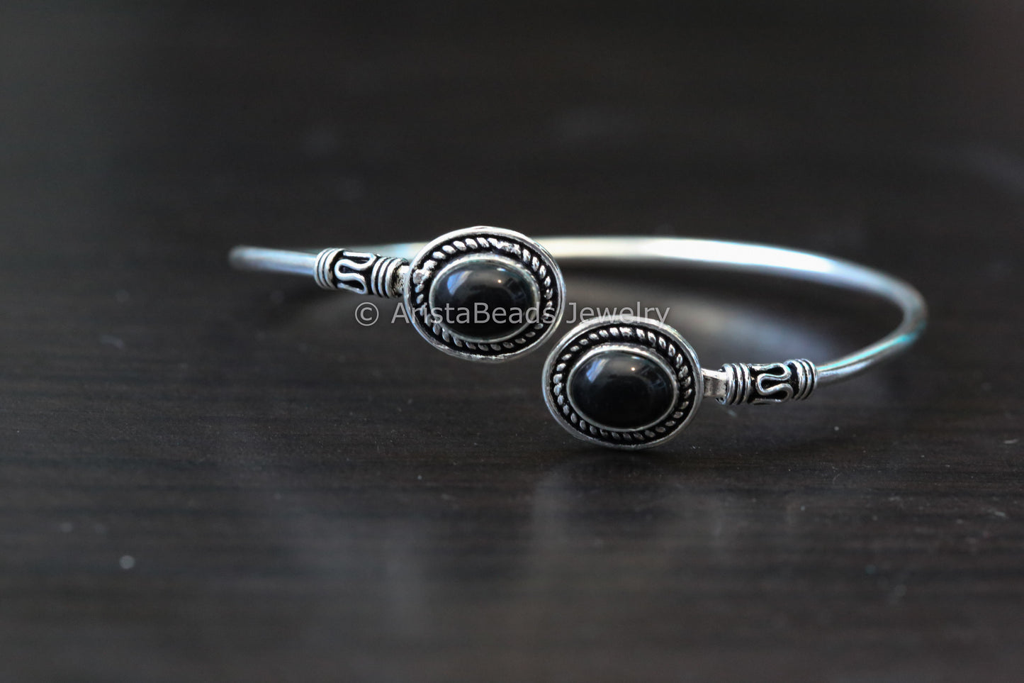 Dainty Oxidized Bracelet - Black Onyx