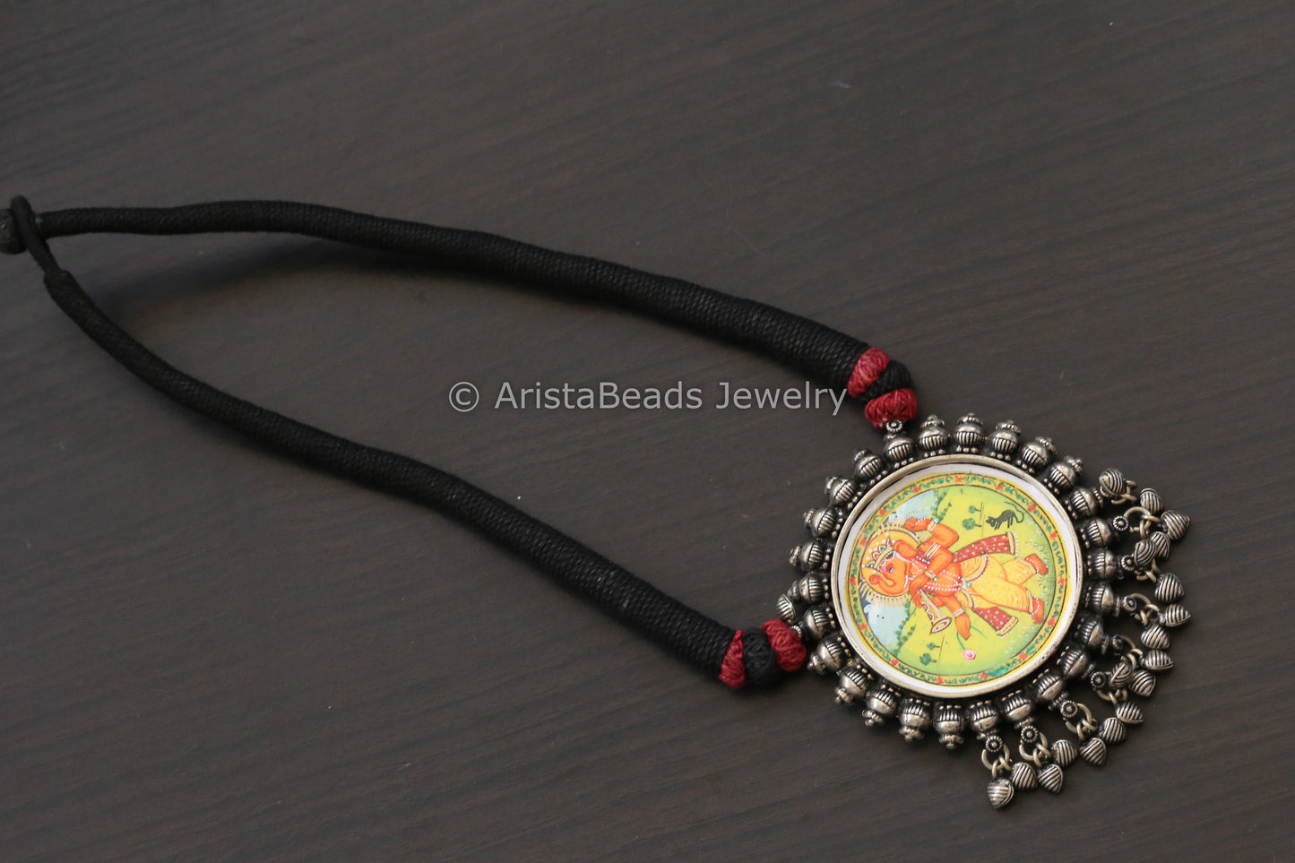 Hand Painted Silver Look Necklace - Black