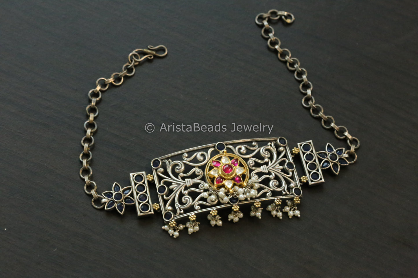 Ruby Pachi Motif Oxidized Choker