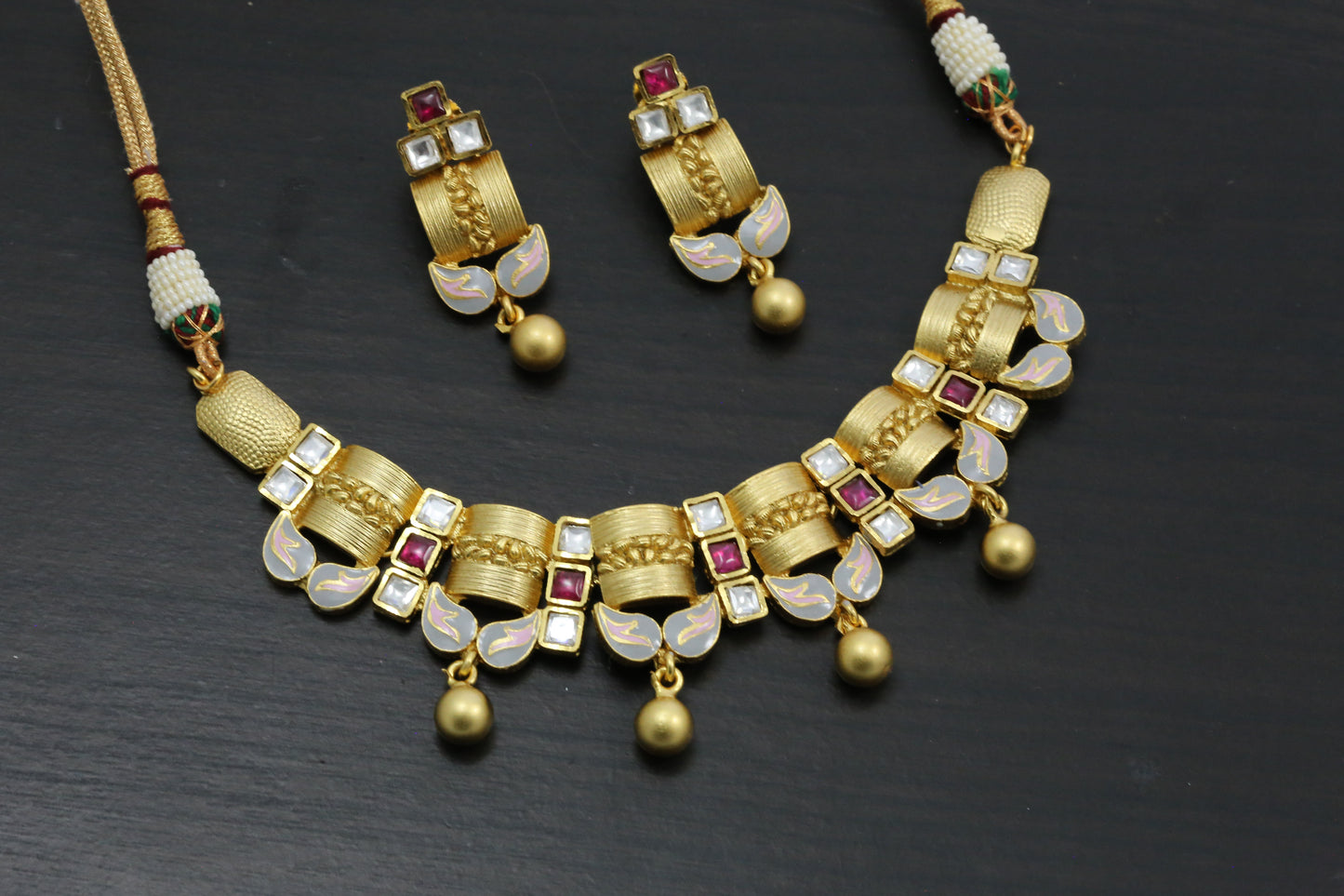 Ruhi Kundan Polki Enamel Set - Gray
