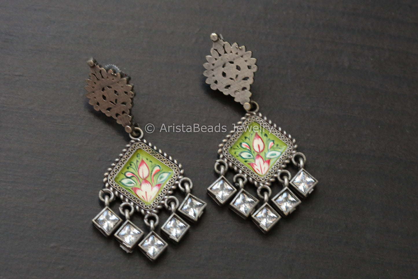 Hand Enamel Earrings - Parrot Green