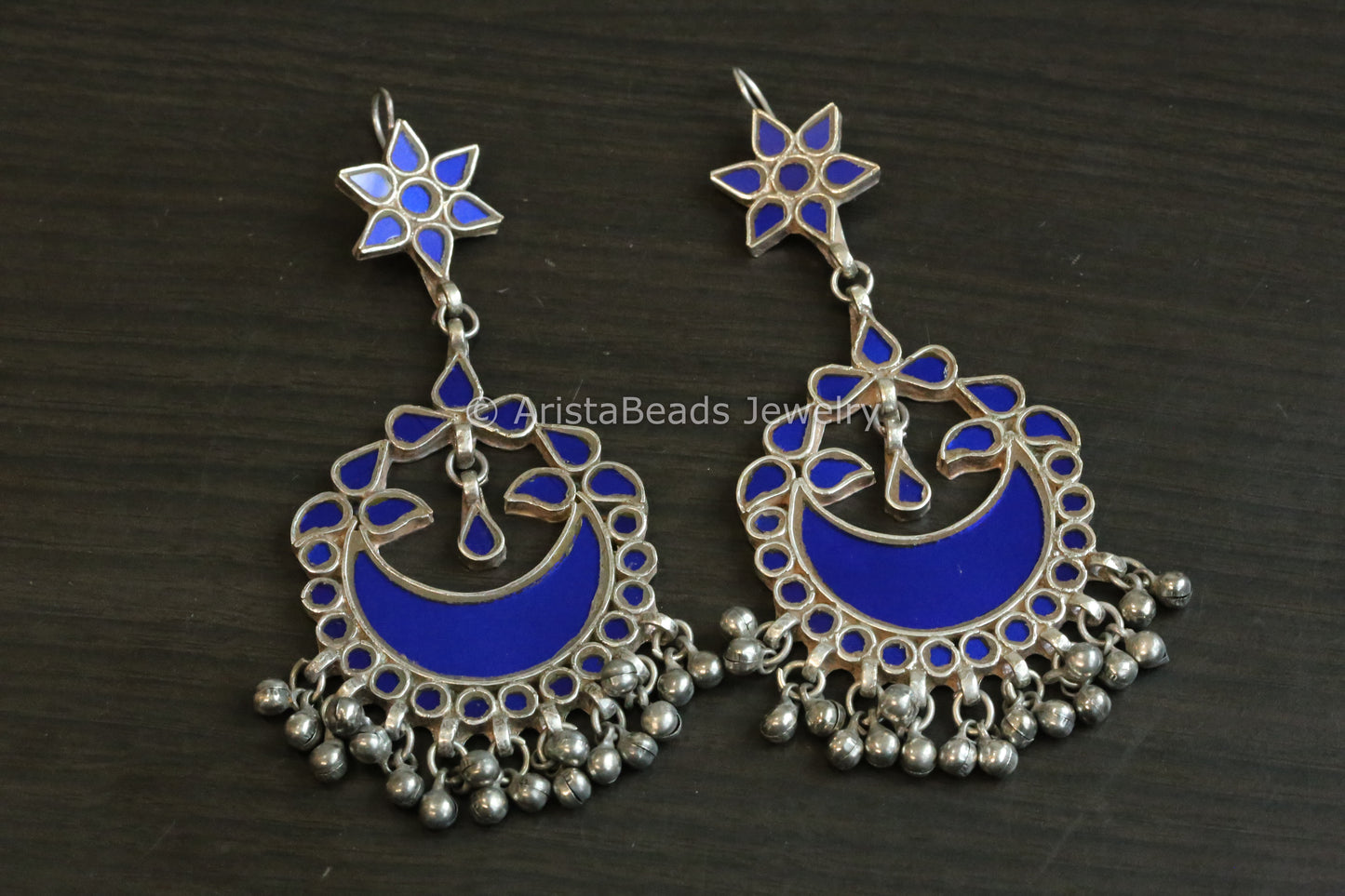 Large Real Glass Chandbaali - Blue