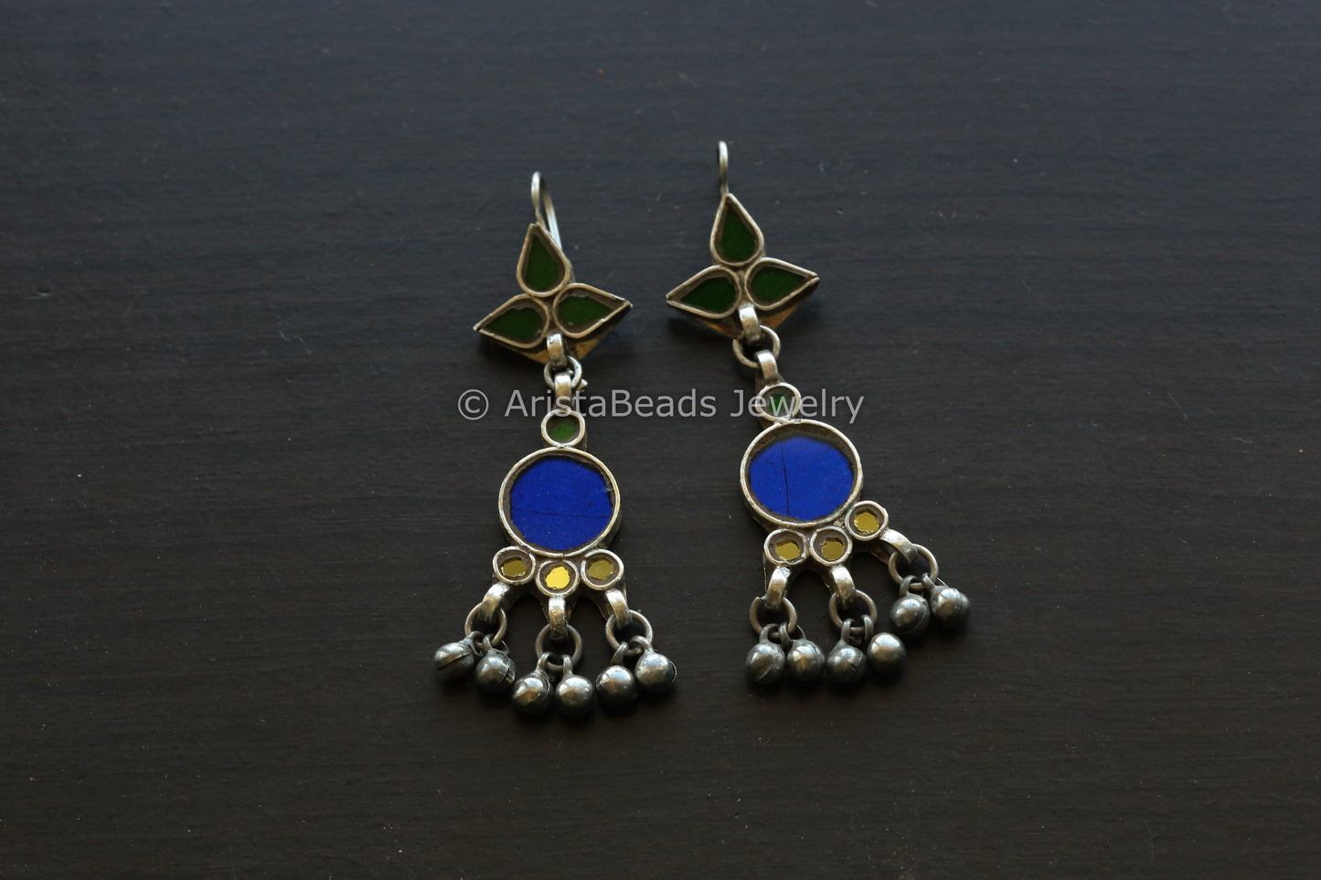 Vasant Real Glass Earrings -Blue Yellow